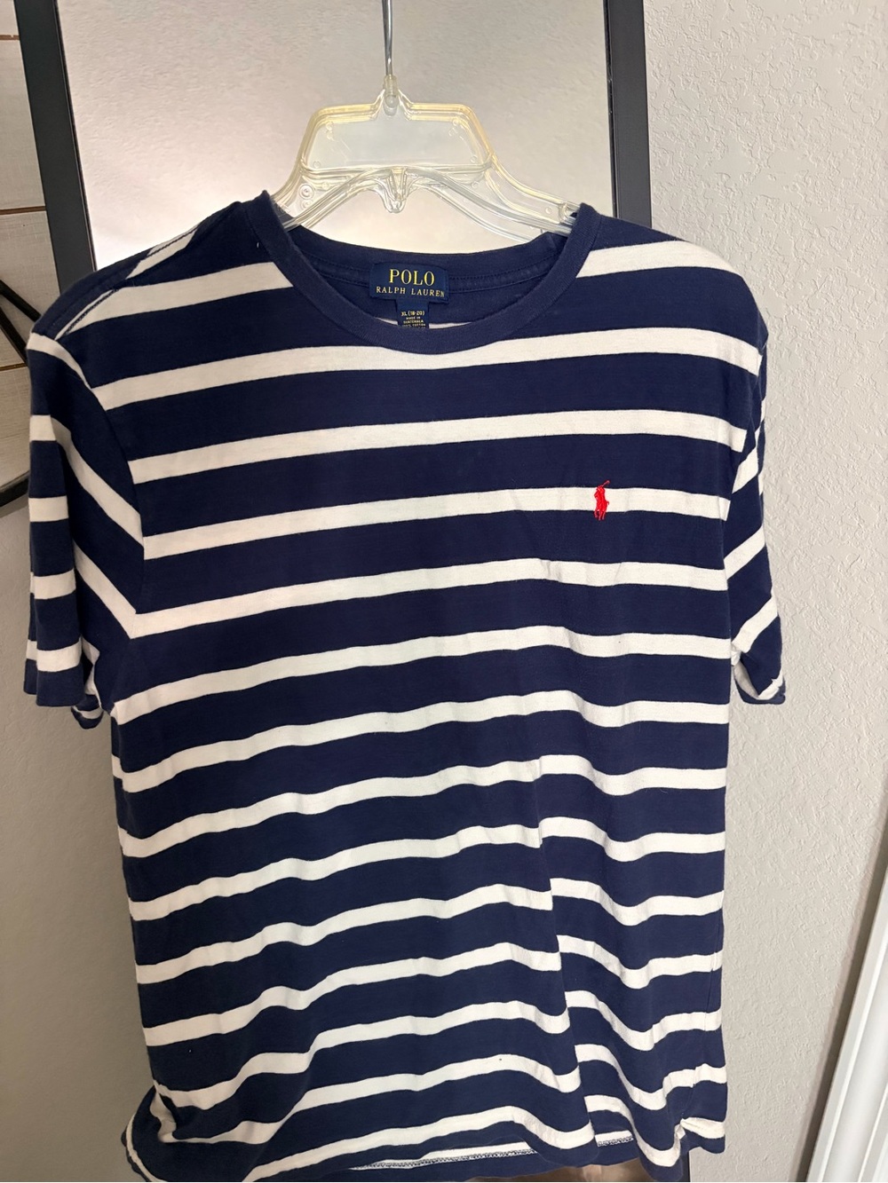 Polo by Ralph Lauren Navy & White Striped Tee with Red Pony